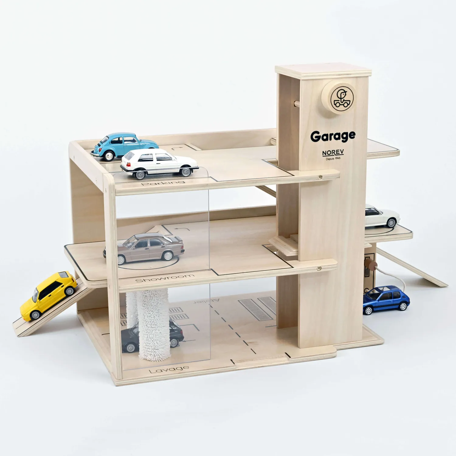 Norev garage bois 3 étages jouet + Golf GTI 1/43