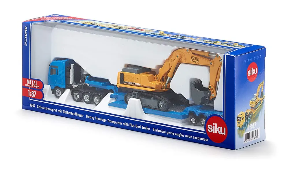 Siku Super surbaissé camion remorque excavateur bleu