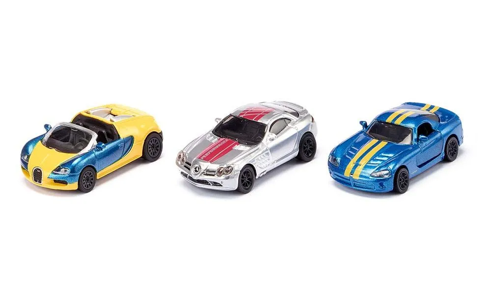 SIKU Coffret 6313 voitures sport + moto miniatures jaune rouge bleu
