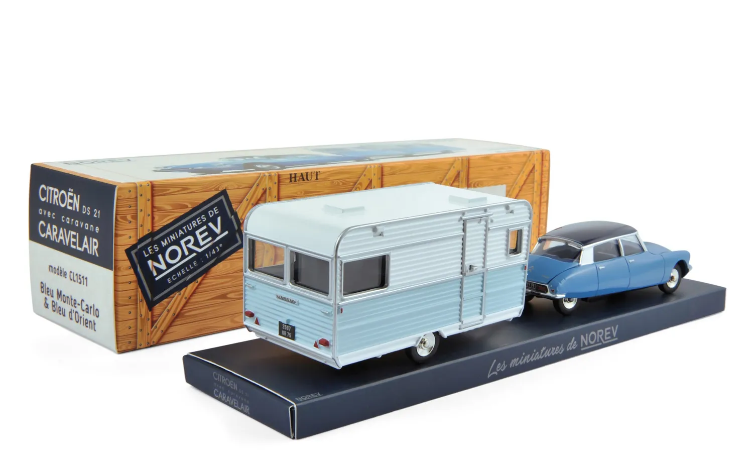 Norev Citroën DS 21 caravane Caravelair miniature 1/43 bleue