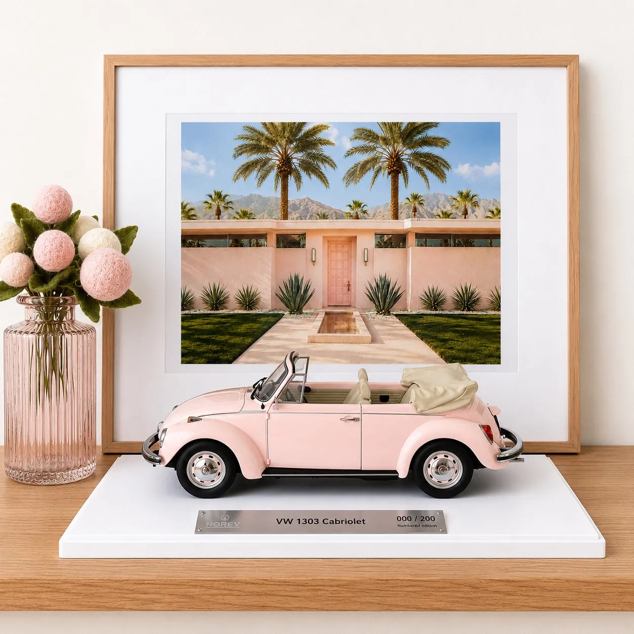 Norev VW 1303 Coccinelle Cabriolet 1972 miniature 1/18 rose