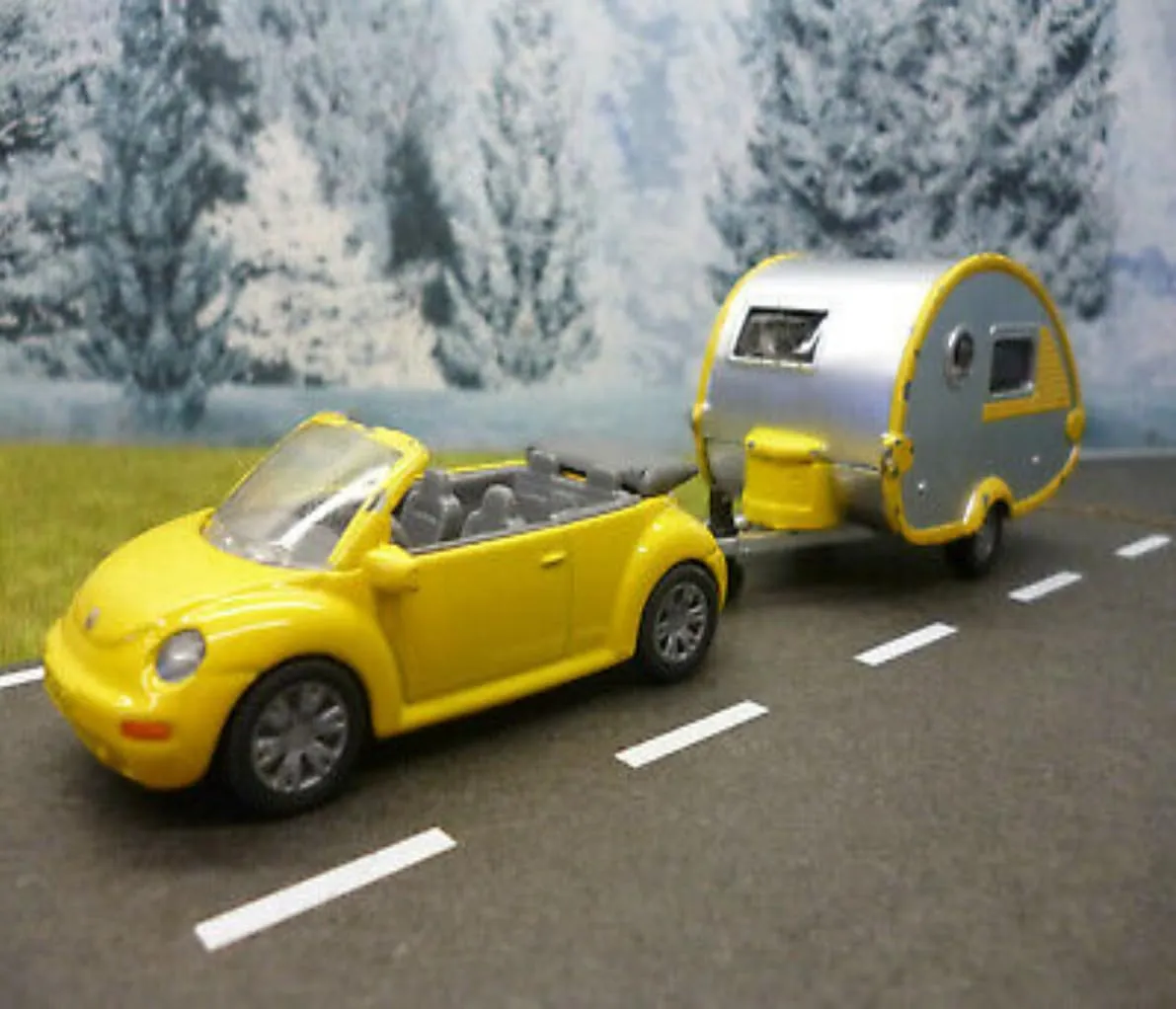 SIKU Super 1629 voiture miniature coccinelle caravane jaune