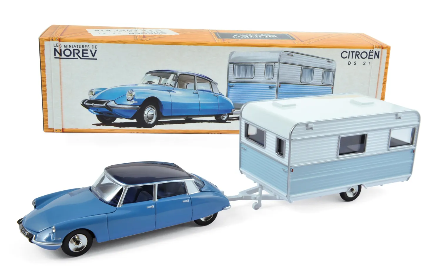 Norev Citroën DS 21 caravane Caravelair miniature 1/43 bleue