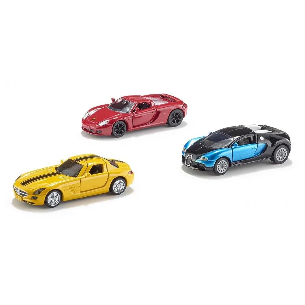 SIKU Coffret 6313 voitures sport + moto miniatures jaune rouge bleu
