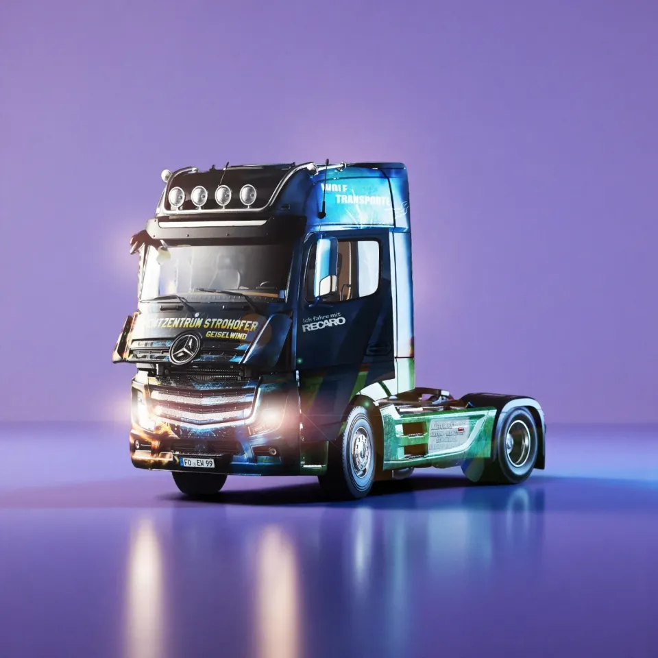 NZG Mercedes-Benz Actros GigaSpace 4x2 Strohofer camion miniature 1:18 éclairé