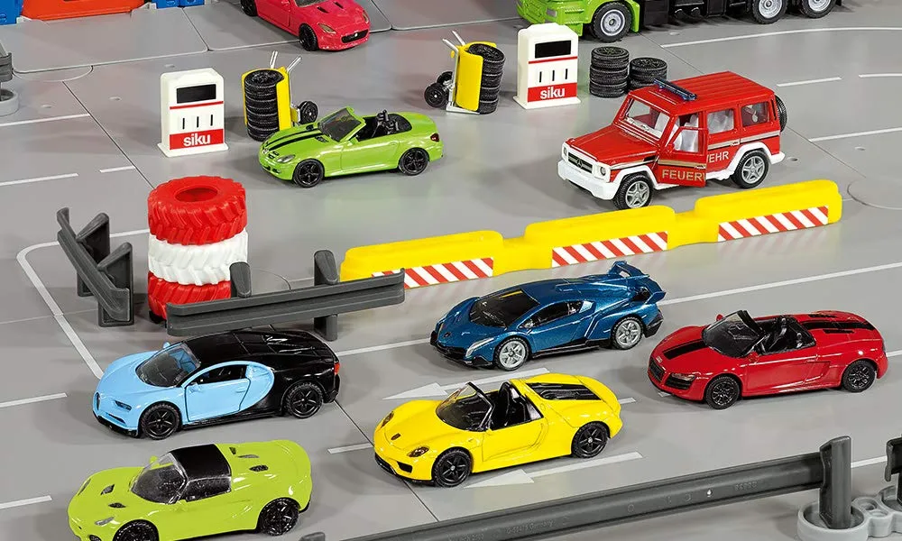 SIKU Coffret 6313 voitures sport + moto miniatures jaune rouge bleu