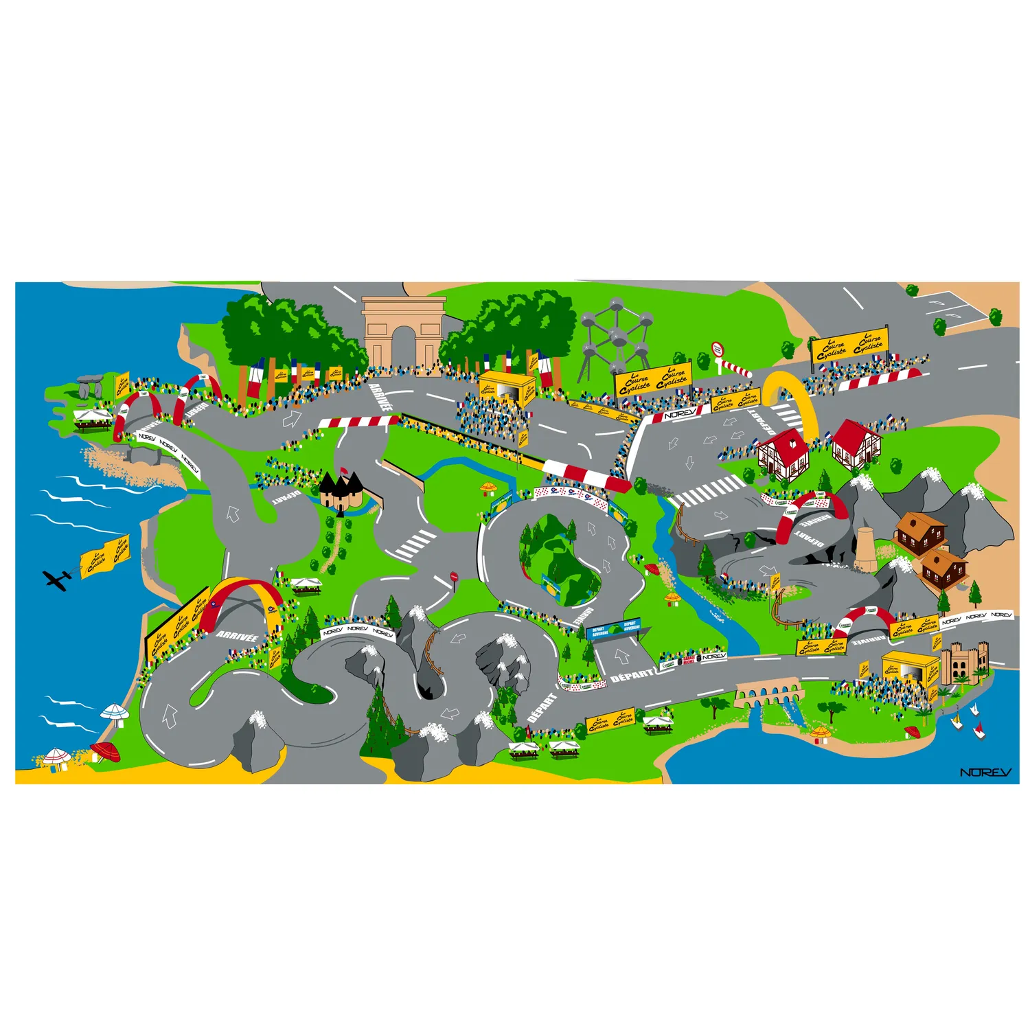 Norev Tapis jeu course vélos 110x55 cm tapis + 3 vélos