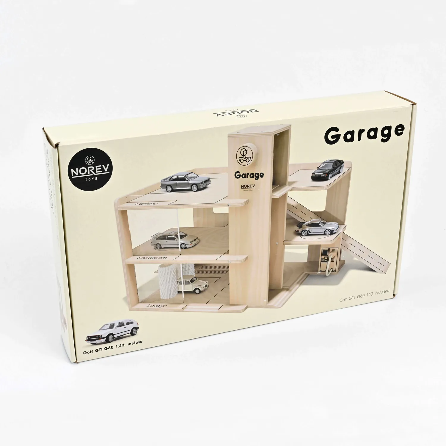 Norev garage bois 3 étages jouet + Golf GTI 1/43