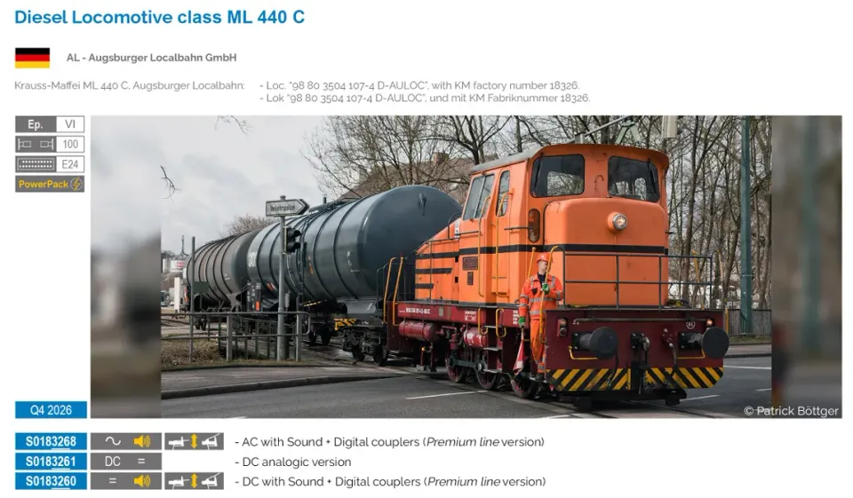 MINIS ML 440 C Augsburger Lokalbahn loco diesel Ep IV DC