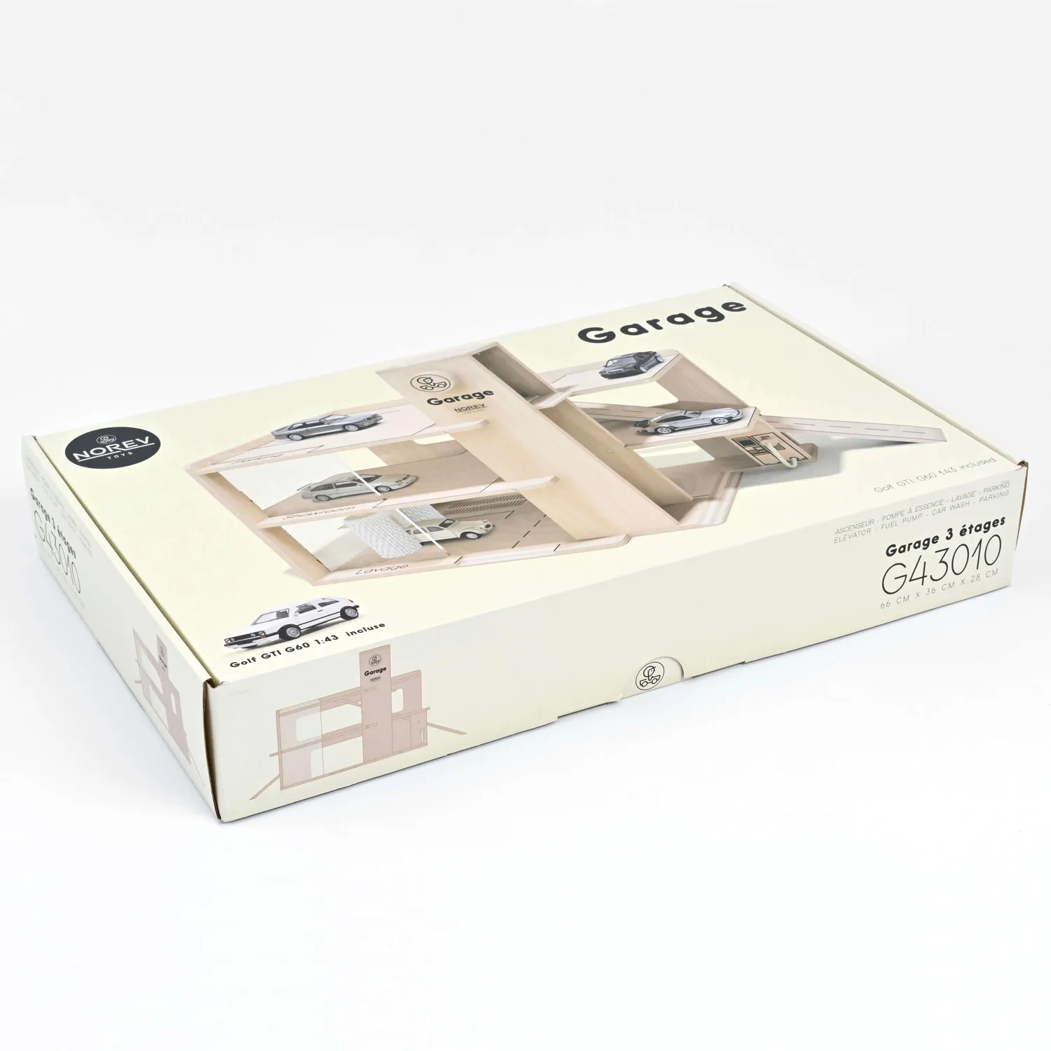 Norev garage bois 3 étages jouet + Golf GTI 1/43