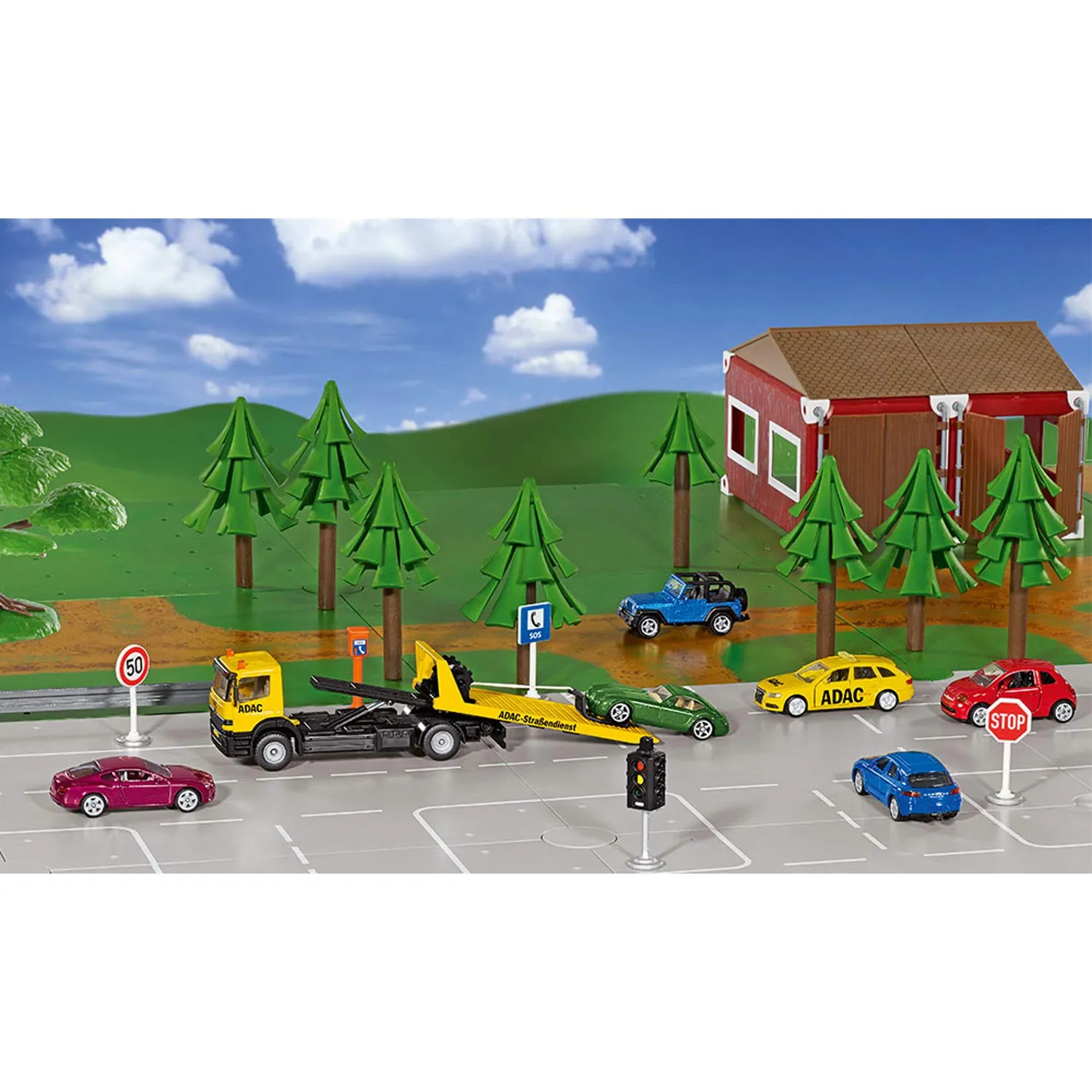 Siku 2712 dépanneuse + voiture miniature 1/55 jaune ADAC
