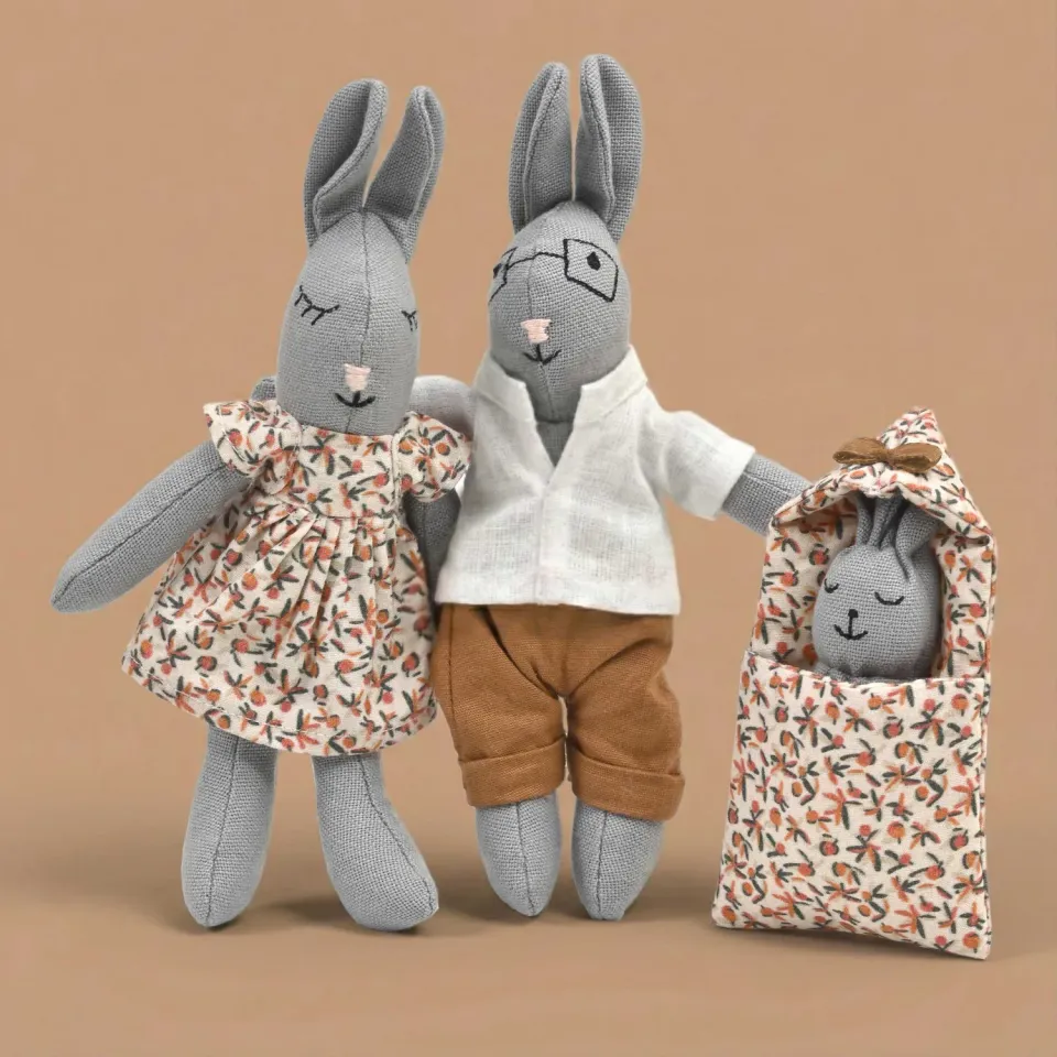 Famille Museau Henriette poupées tissu coton bio 15,5 cm
