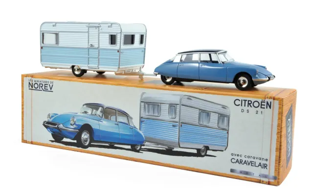 Norev Citroën DS 21 caravane Caravelair miniature 1/43 bleue