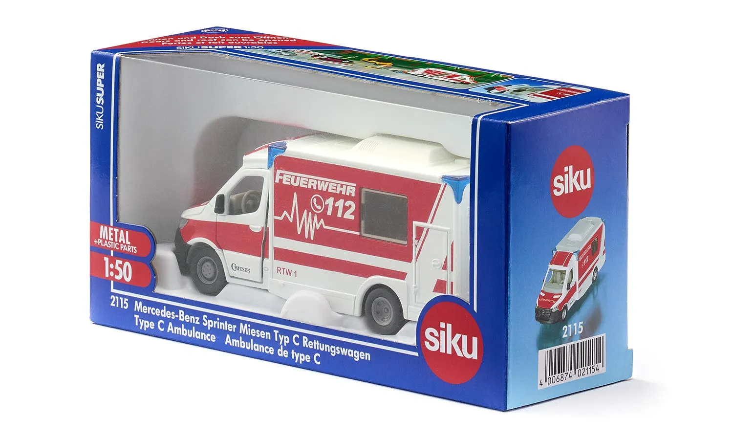 SIKU Super 2115 ambulance Sprinter 1:50 rouge 13,3 cm