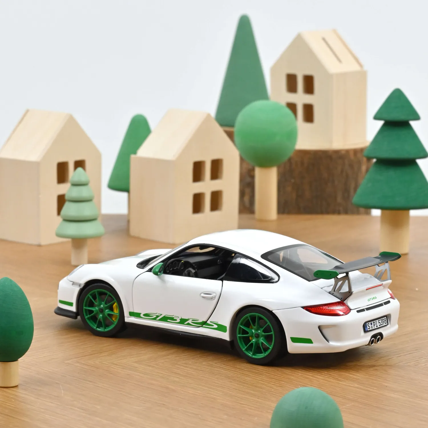 Norev Porsche 911 GT3 RS 2009 miniature 1/18 blanc vert