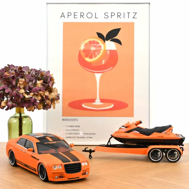 Norev Chrysler 300C Parotech + Jet Ski miniature 1/18 orange/noir